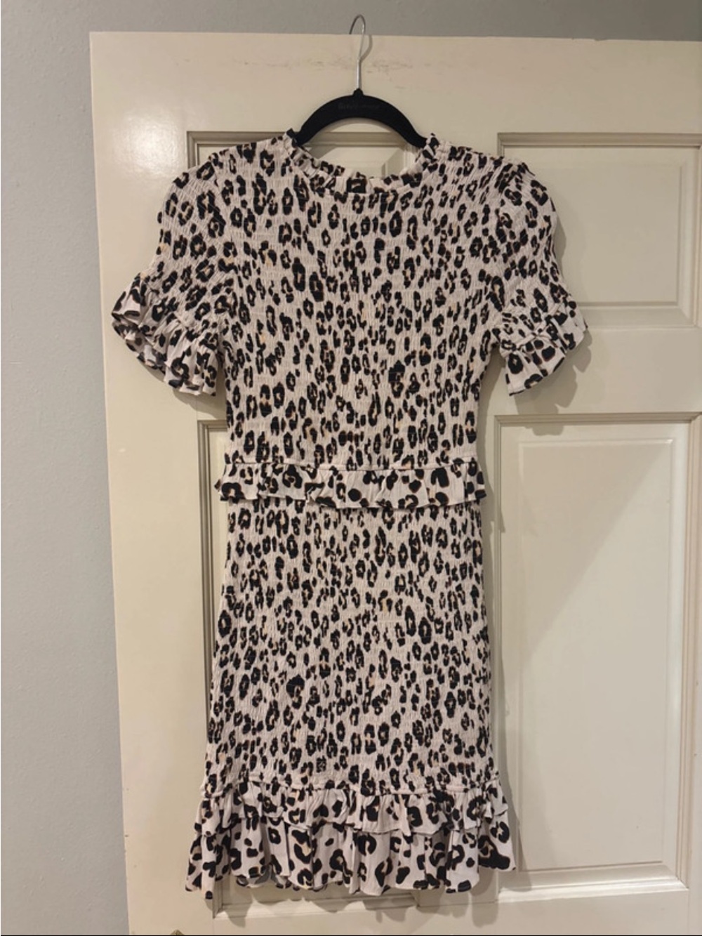Karlie Beige and Black Leopard Print Ruffle Mini Dress